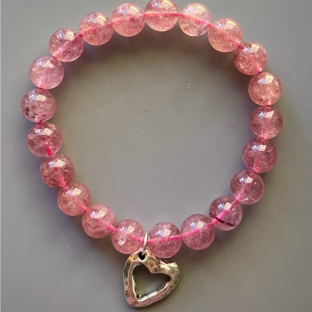 Pink Strawberry Quartz Handcrafted Bead Bracelet